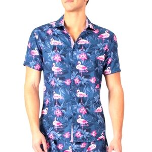 BC COLLECTION Flamingo Fanatic Short Sleeve Button Up Shirt 3XL